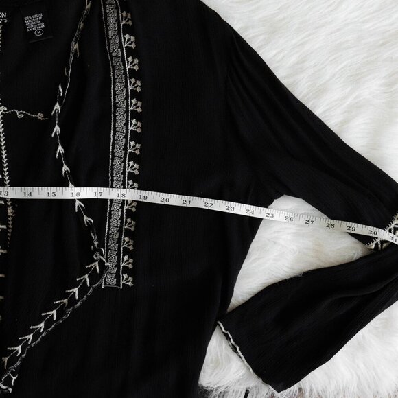 NEW DIRECTION BLACK & WHITE OPEN FRONT EMBROIDERED VISCOSE CARDIGAN - Picture 5 of 6